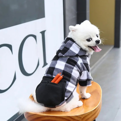 Plaid Dog Hoodie Pet Dog Clothes Sweaters With Hat And Pocket Design Autumn Winter Windproof Dog Clothing For Small Medium Dog