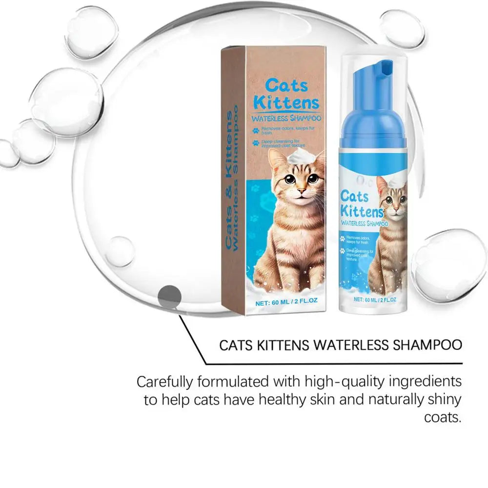 Cat Dry Shampoo Waterless Cat Shampoo Licking Safe Dry Shampoo 60ml Gentle Foam Shampoo For Cats Deep Cleansing Relieves Itchy