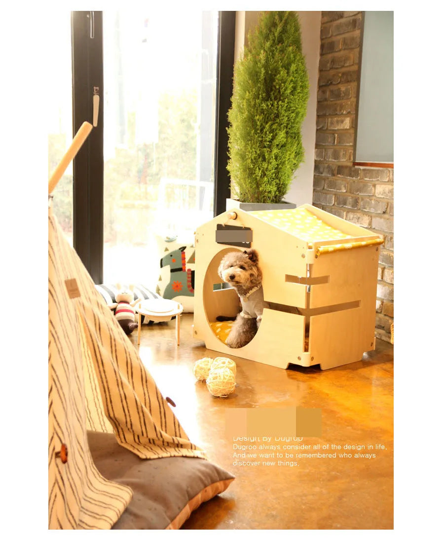 Pet natural birch hairball decoration, kennel wooden house, pet tent shed design