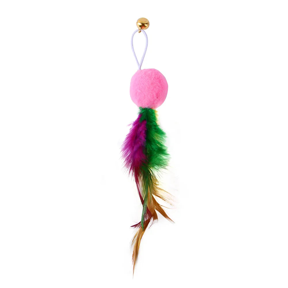 Funny Cat Stick Toy Furry Feather with Bell Cat Stick Toy Kitten Playing Pet Accessories Worm on A String Cat Toys Interactive