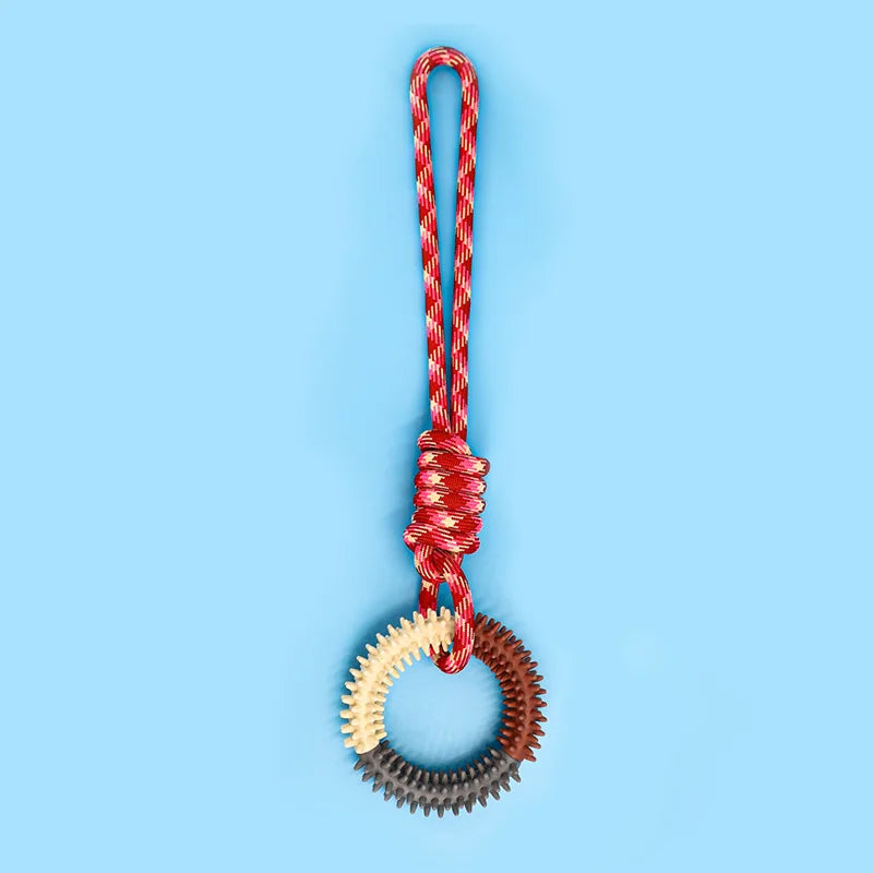 Interactive Training Dog Toys for Small Medium Dogs Rubber Spiked Ring with Rope Chewing Toys Dog Teeth Cleaning Pet Supplies