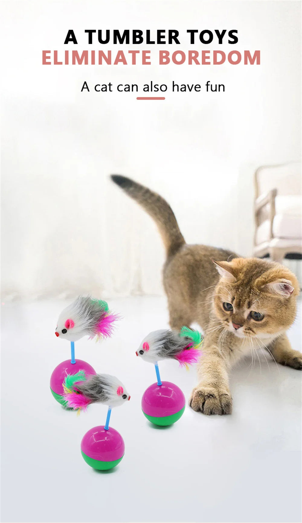Pet Durable Colorful Feather Mimi Favorite Fur Mouse Tumbler Kitten Cat Toys Play Balls For Catch Cats Supplies 2PCS