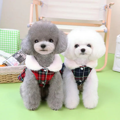 Christmas Plaid Clothes Thermal Fleece Lined Dog Winter Dress Coat with Luxury Faux Fur Collar for Small Dogs Puppy York Beagle