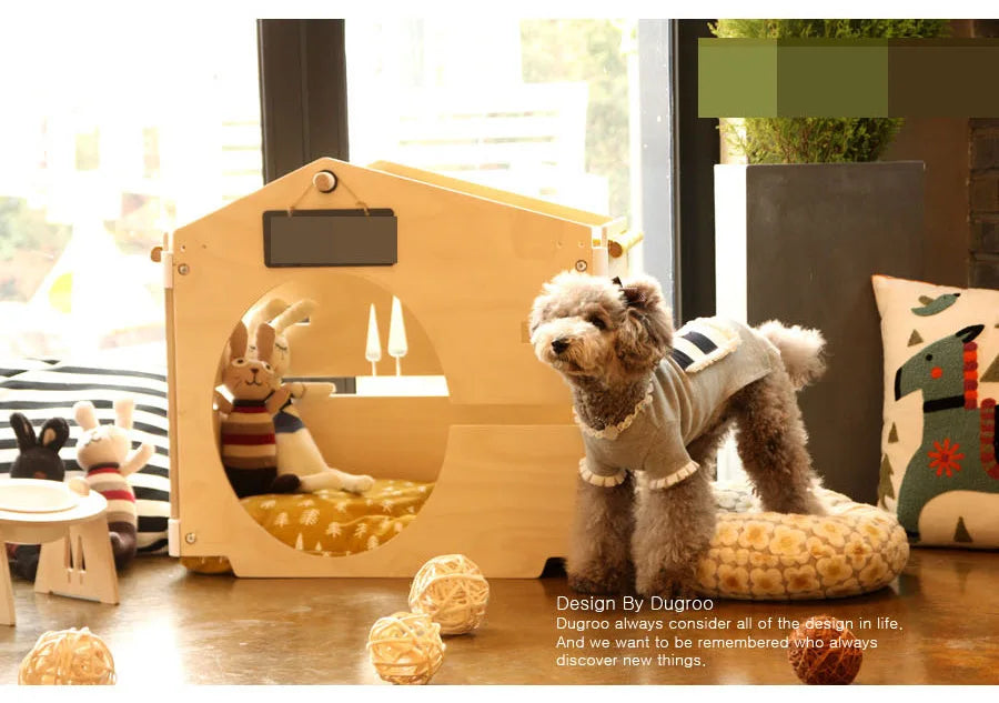Pet natural birch hairball decoration, kennel wooden house, pet tent shed design