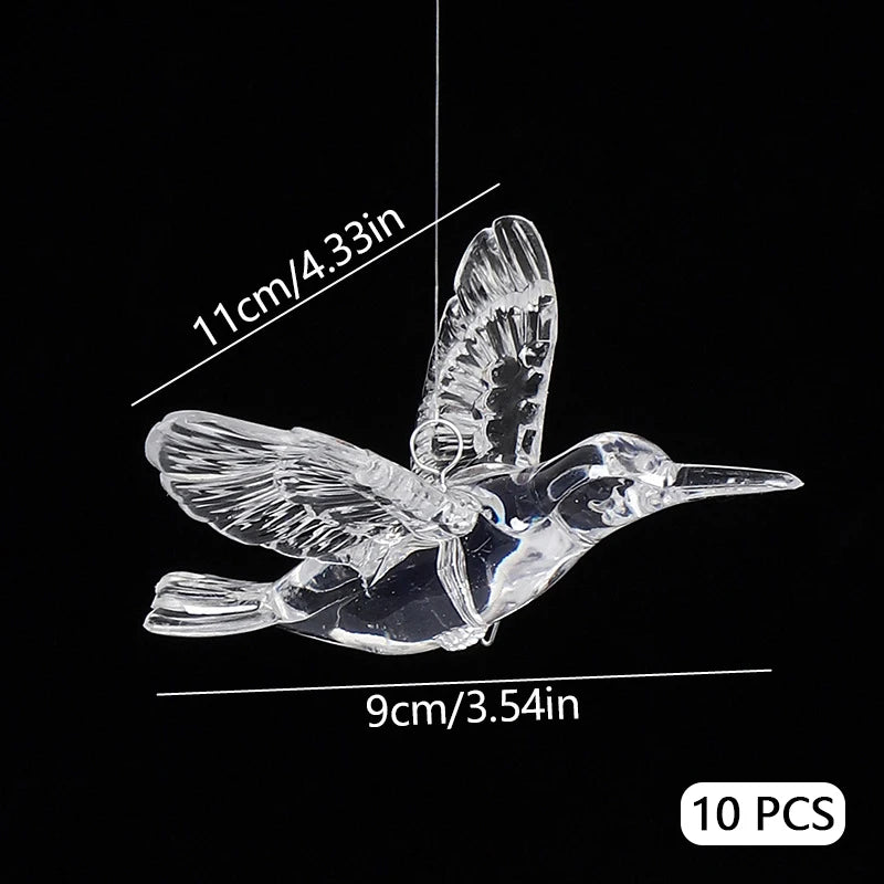 10Pcs Transparent Acrylic Hummingbird Hanging Ornaments Crystal Bird Pendants Wedding Party Living Room Home Ceiling Decorations