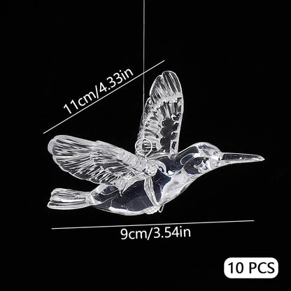 10Pcs Transparent Acrylic Hummingbird Hanging Ornaments Crystal Bird Pendants Wedding Party Living Room Home Ceiling Decorations