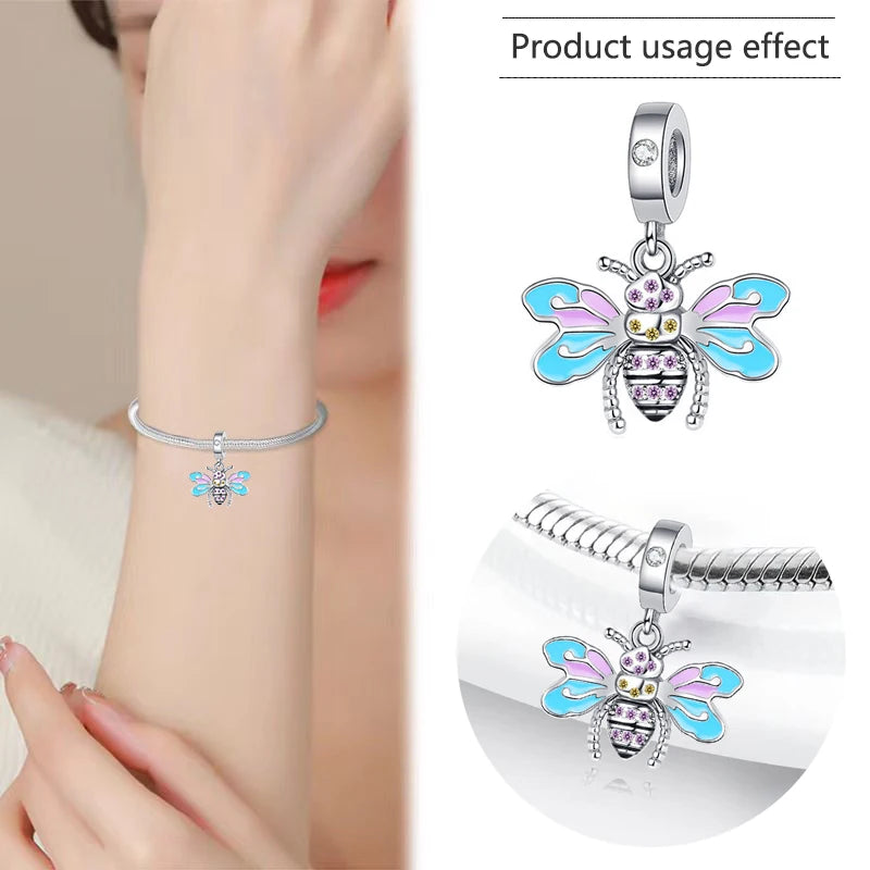 New 925 Sterling Silvering Butterfly Bees Bird Charm of ley 925 Chain Beaded Fit Original Pandora Bracelet DIY Ladies Jewelry