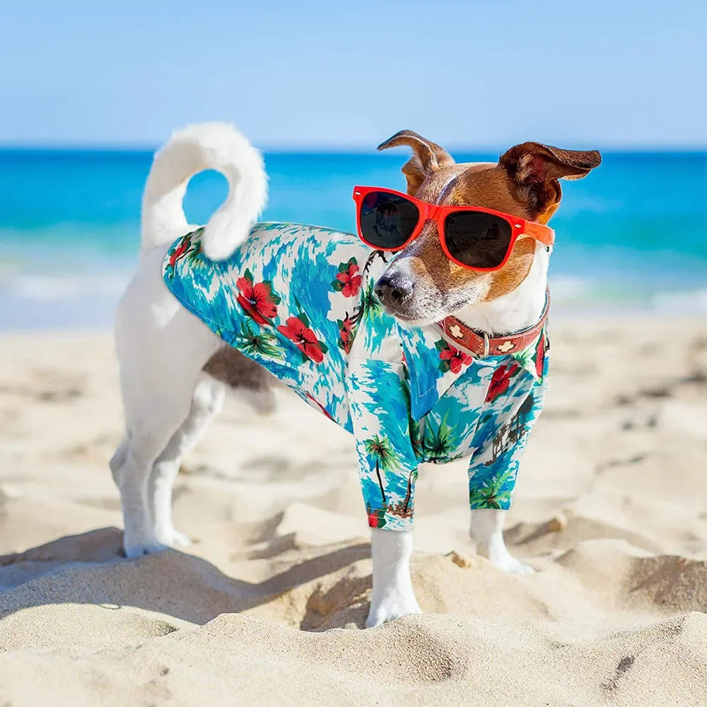 Summer Dog Shirt Hawaiian Beach Pet Clothing Coconut Tree Flower Print Puppy T-Shirt for Small Dogs Cats Vest Camp Shirt for Pug