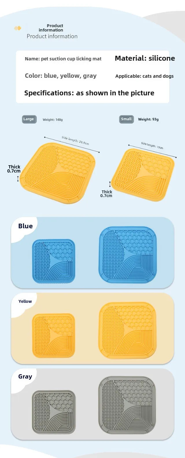 Pet Suction Cup Lick Pad Pet Lunch Mat Slow Food Pad for Cats and Dogs Powerful Suction Cup Easy To Wash Silicone Material