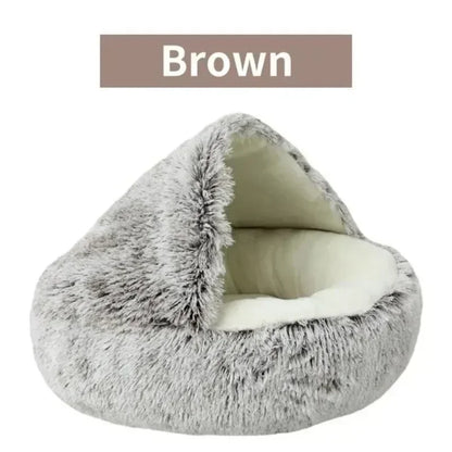 Long Soft Plush Round Cat Bed Comfortable Warm For Small Dogs Winter Sleep Bag Cats Nest Round Semi Enclosed Plush Pet Cat Bed