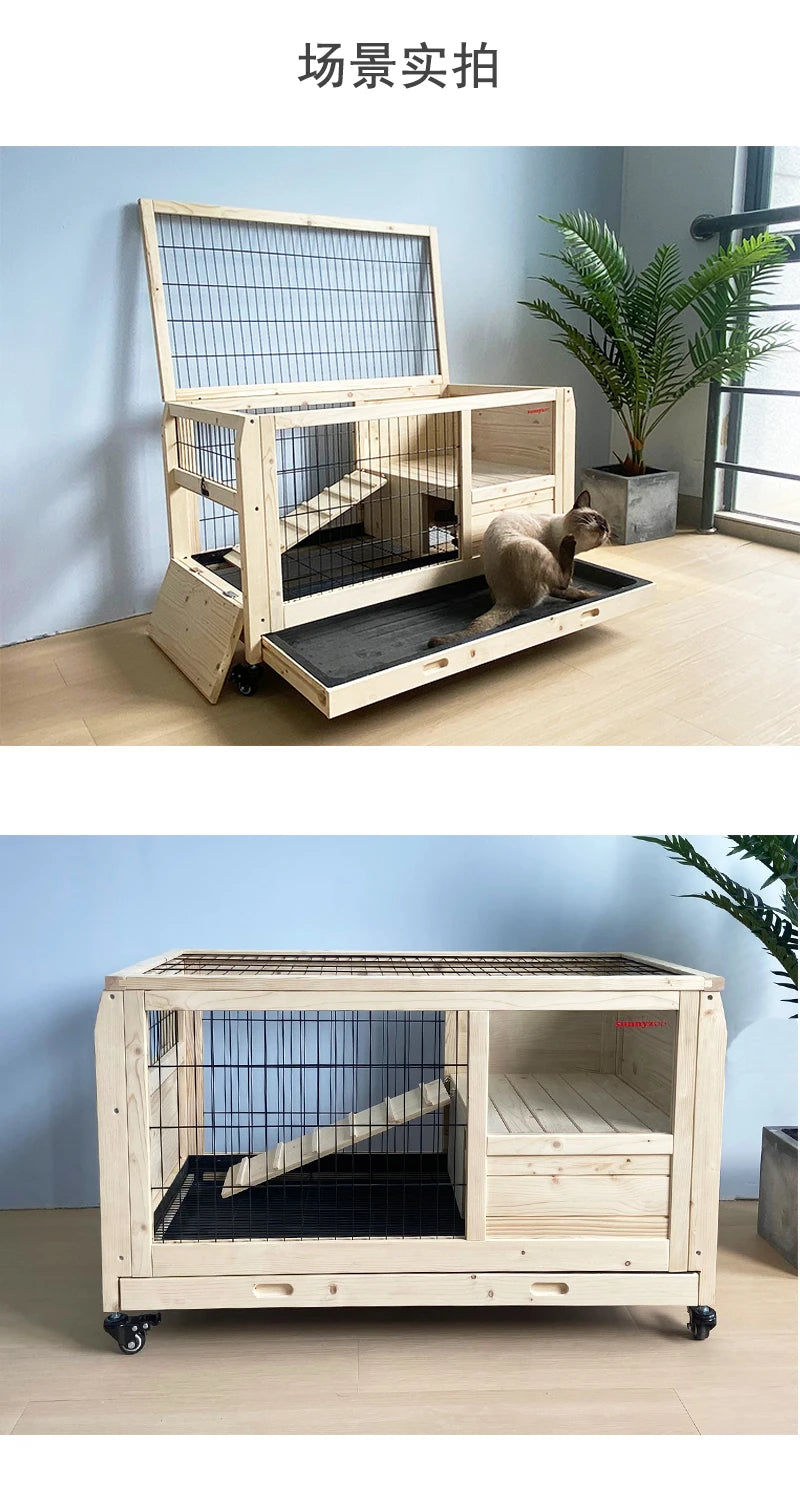 Pulley Indoor Solid Wood Rabbit Cage Dragon Cat House Guinea Pig Villa Dutch Pig Nest Small Pet House Hedgehog Turtle House