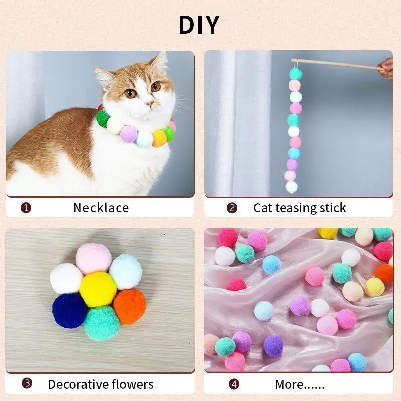Cat Toys Interactive Launch Training Cat Toys Cat Supplies Creative Mini Pompoms Games Stretch Plush Ball Toys Pet Accessories
