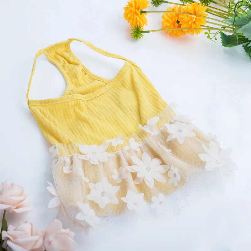 Floral Lace Dog Cat Dress Vest Flowers Design Pet Puppy Shirt Skirt Princess Halter Dress Mesh Gauze Bouffant Dress Pet Clothes