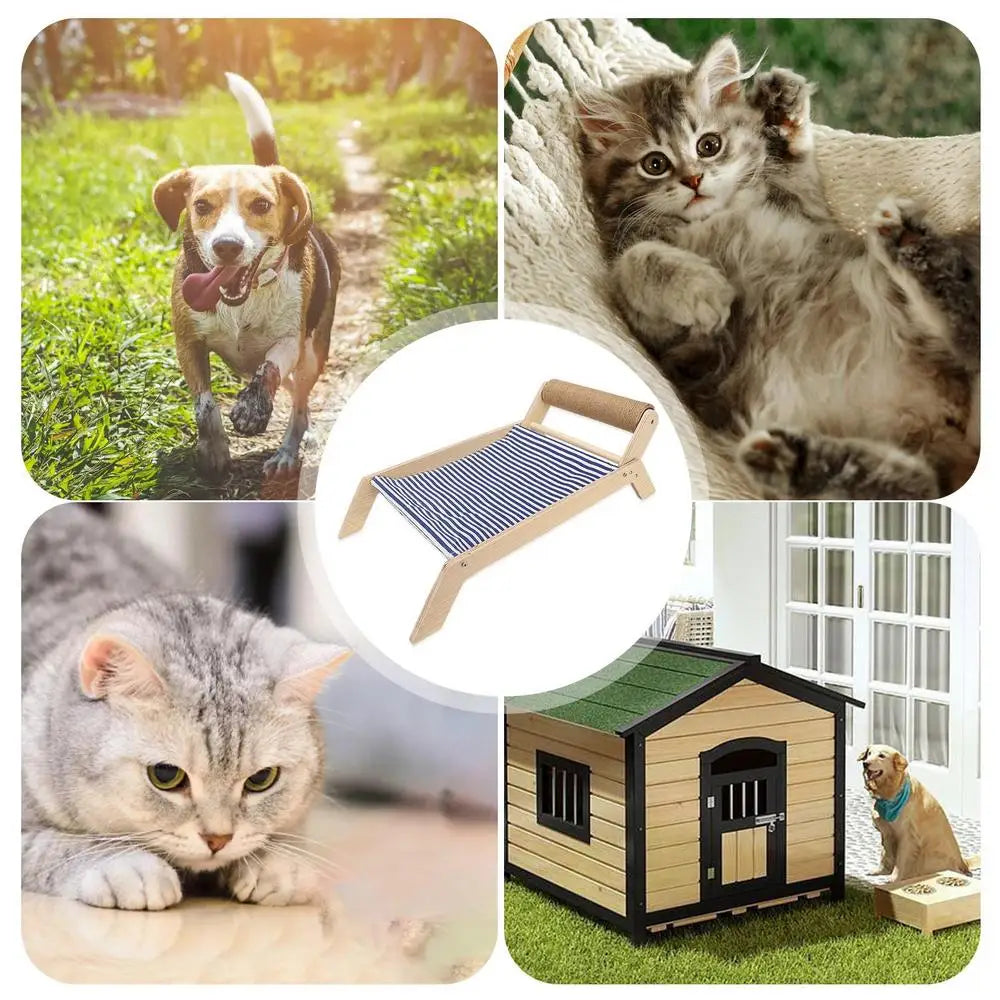 Pet Lounge Chair Portable Solid Cat Hammock Nest Beds Wooden Frame Swing Chair Multifunctional Kitten Raised Bed Cat Lounger