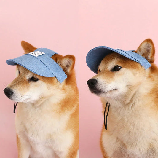 Dog Hat with Ear Holes Fashionable Denim Dog Baseball Outdoor Cap Adjustable Summer Travel Sport Hat for Small Medium Large Dogs
