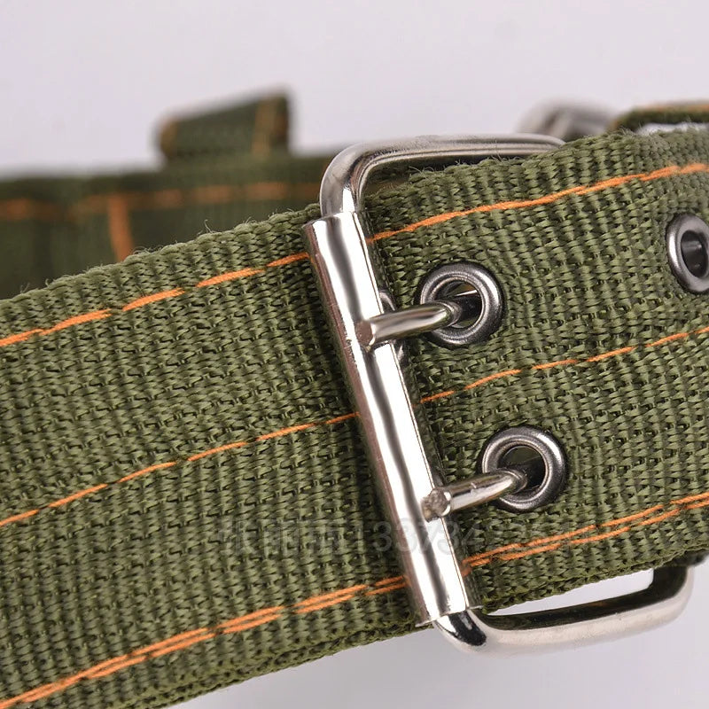 Heavy Duty Wide Military Thick Dog Collars for Large Dogs Adjustable Strong Nylon Tactical Pet Collar with 2-Rows Metal Buckle