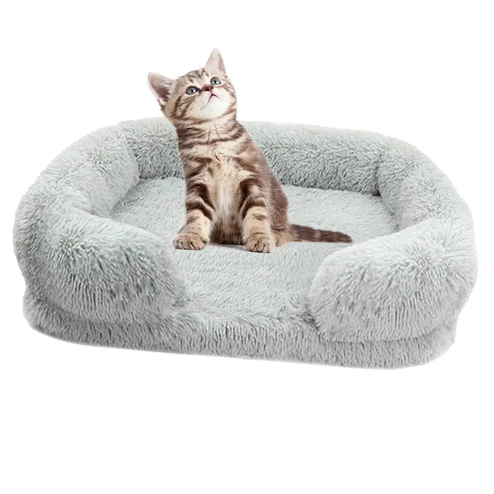 Cozy Plush Dog Sofa Bed Square Beds Washable Warm Pet Cushion Orthopedic Lounger Fluffy With Zipper Cover