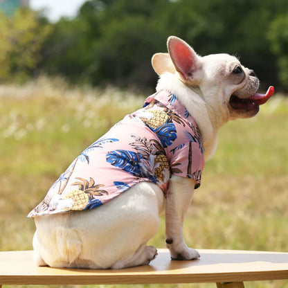 Summer Dog Shirt Hawaiian Beach Pet Clothing Coconut Tree Flower Print Puppy T-Shirt for Small Dogs Cats Vest Camp Shirt for Pug