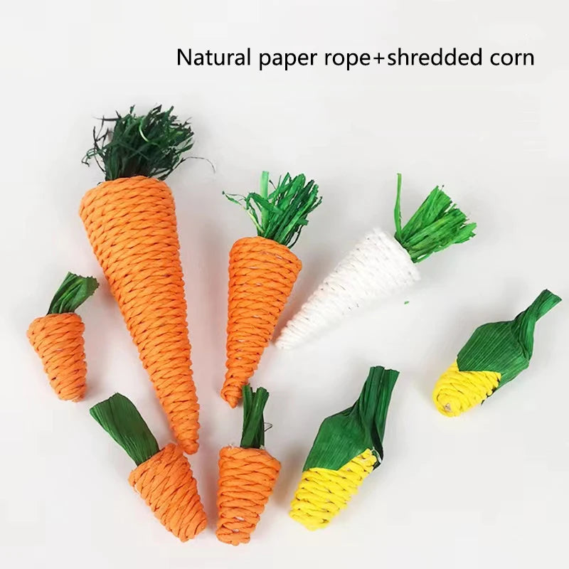 Natural Straw Rope Carrot Hamster Molar Chew toy Small Pets Toys For Hamster Rabbit Grinding Groducts Gnaw Toy Supplies