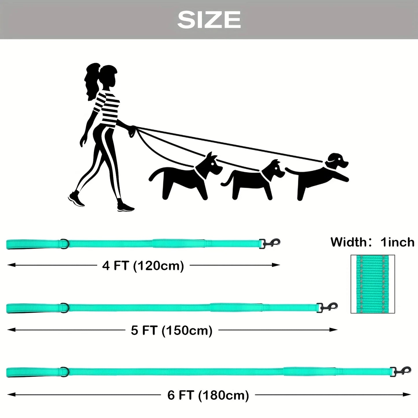 Double Handle Dog Leash, Double-Sided Reflective Night Safety, Heavy Duty For And Extra Large And Me