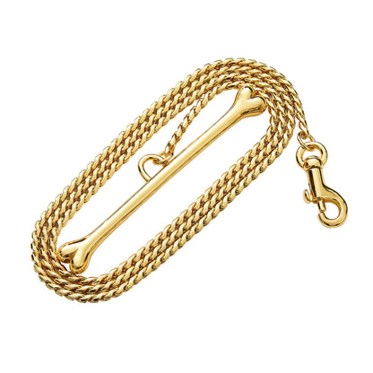 Stainless Steel Cuban Chain Dog Leash for Small Medium Large Dogs, 3ft Strong Chew Proof 18K Gold Dog Rope Chain with Bone Hand