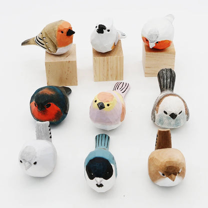 Wooden Bird Figurine Ornaments Handmade Carving Animals Miniature Crafts Art Decor Home Desktop Decoration Children Gifts