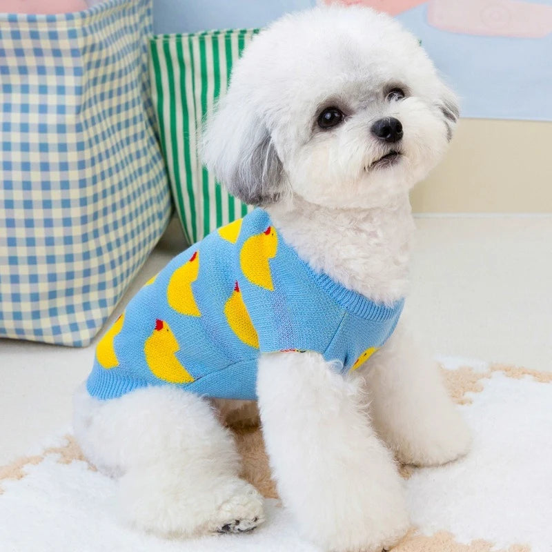 Cartoon Ducks Wool Sweaters for Small Medium Dogs Winter Warm Cat Clothing French Bulldog New Year Christmas Pet Cat Overalls