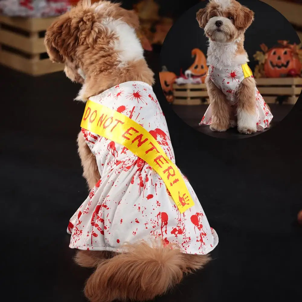 Dog Halloween Clothes Pet Dress Bloody Halloween Costume Dog Halloween Blood Skirt Halloween Seals Clothes Puppy Cosplay Costume