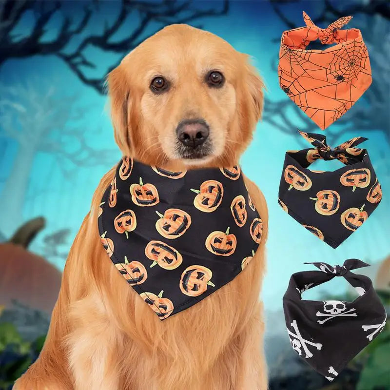 Dog Scarf Pet Costume Saliva Towel Adjustable Pumpkin Dog Scarf Triangle Pet Scarf Skull Washable For Boy Girl Toy