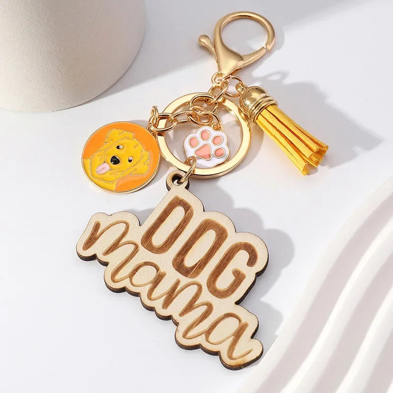 Dog Mama KeyChain Shiba Inu Golden Retriever Husky KeyRing Women Man Accessories Jewelry Bag Pendant Gift