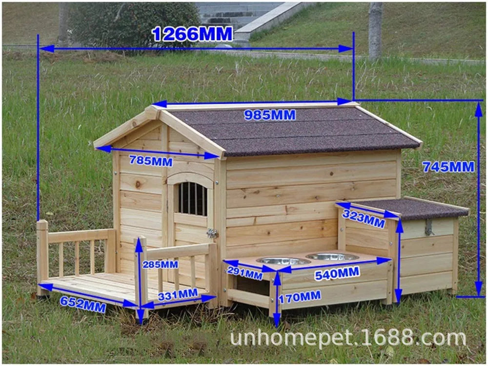 Large Outdoor Dog House Pet Supplies  Pet House Cage Wooden with Dog Basin