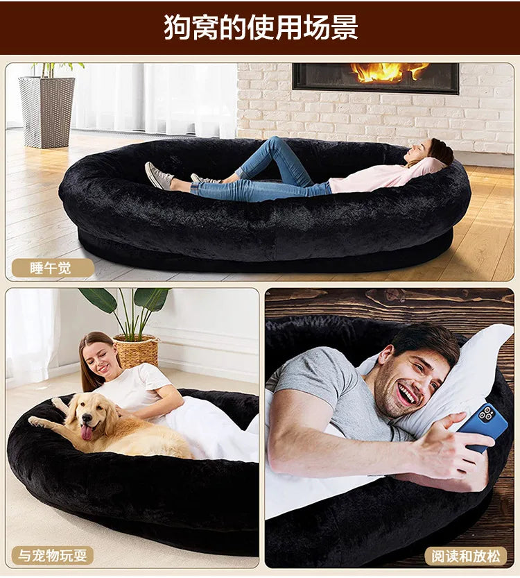 Dog bed for humans Short plush for large people, dog bed Adult kennel Removable pet nest