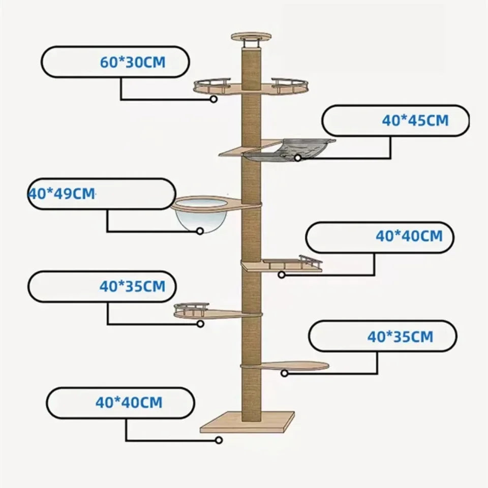 Cats Tree Floor Solid Wooden Cat Tree House Climbing Pets Furniture Adjustable Kitten Trees Tower Multilayer Cat Climbing Frame