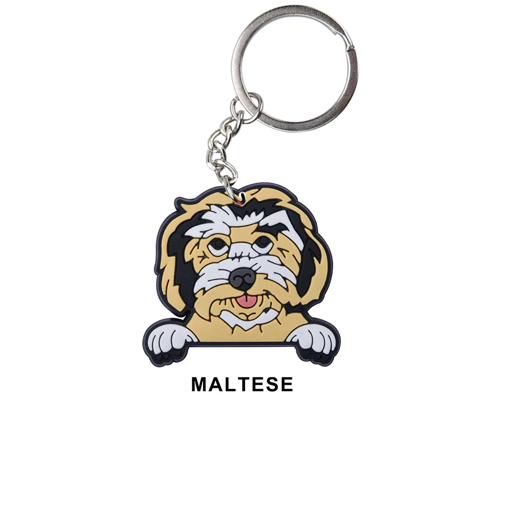 Cartoon Cool Dogs Keychains Bulldog English Springerspaniel Keyrings Maltese Greyhound Key Chains Husky Keeshond Key Rings Gifts