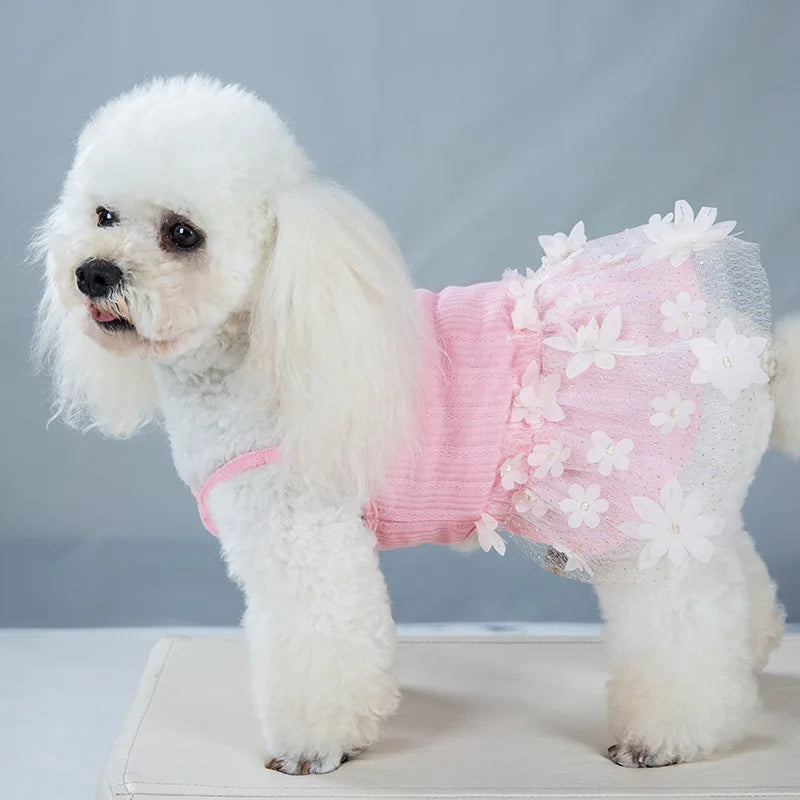 Floral Lace Dog Cat Dress Vest Flowers Design Pet Puppy Shirt Skirt Princess Halter Dress Mesh Gauze Bouffant Dress Pet Clothes