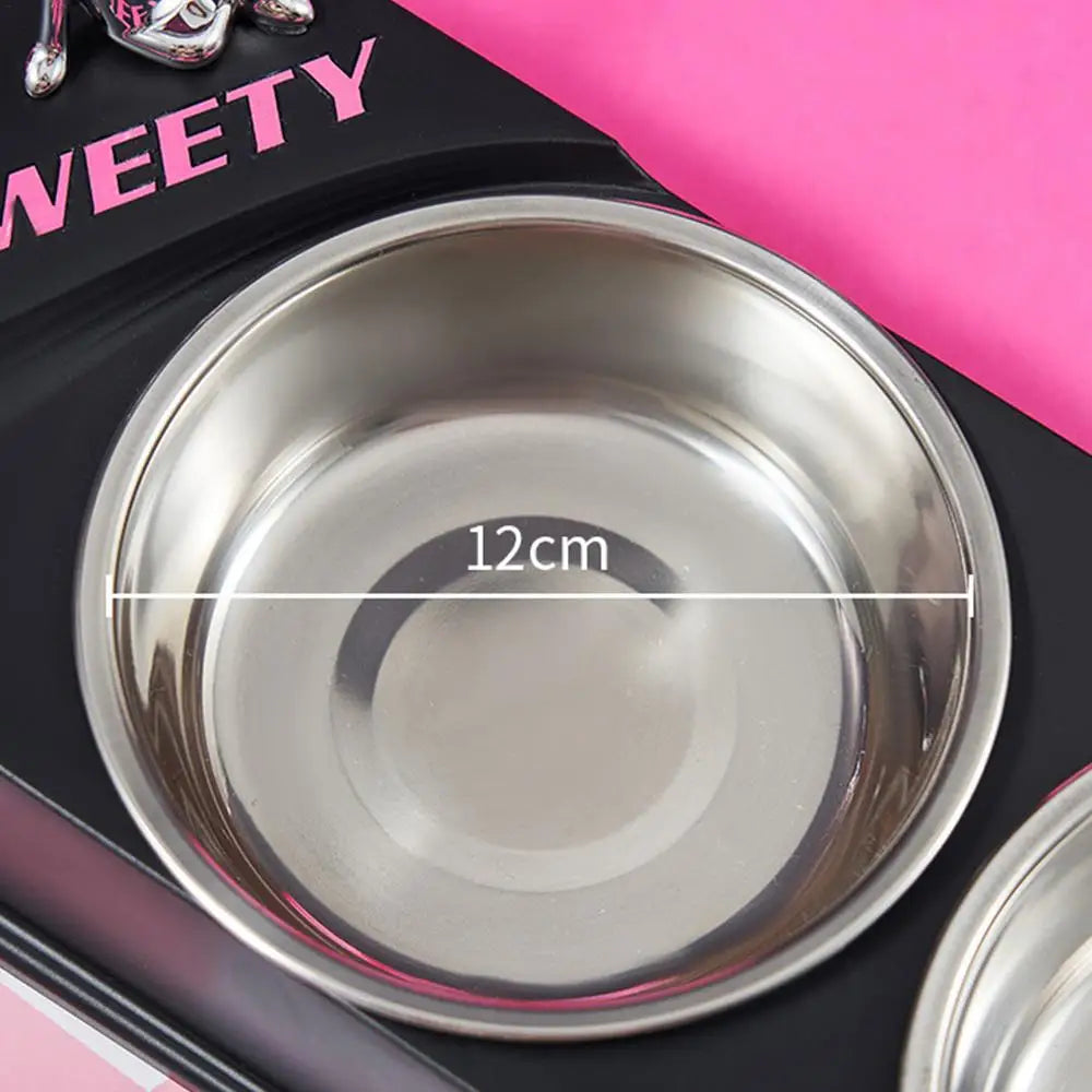 Pet Double Feeding Bowl Non-Slip Feeder Two Dishes For Cats Non-skid Pet Stainless Steel Bowls Pet Feeder Food Dispenser