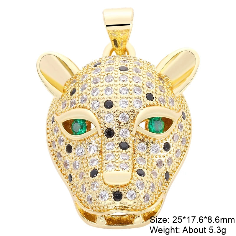 Juya 18K Real Gold Plated Cubic Zircon Bear Lion Bird Tiger Panther Head Leopard Charms For DIY Pendant Necklace Bracelet Making
