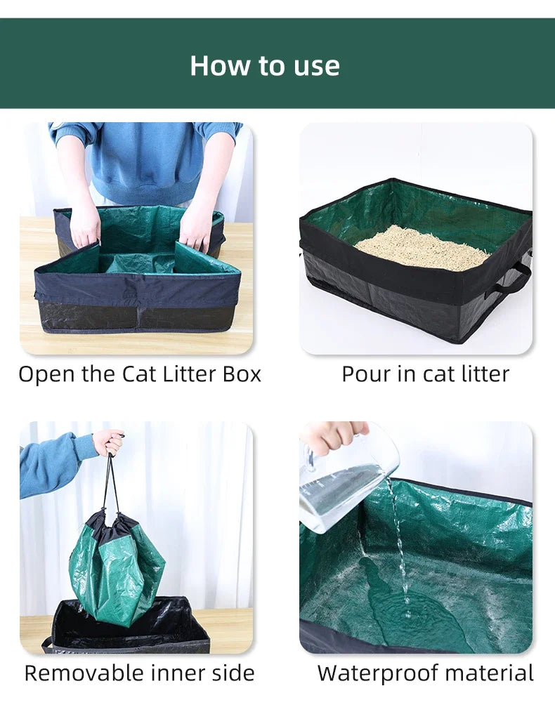 Cat Litter Box Dog Toilet Tray Portable Outdoor Waterproof Reusable Travel Oxford Litter Pan for Outdoor Travel Cat Supplies