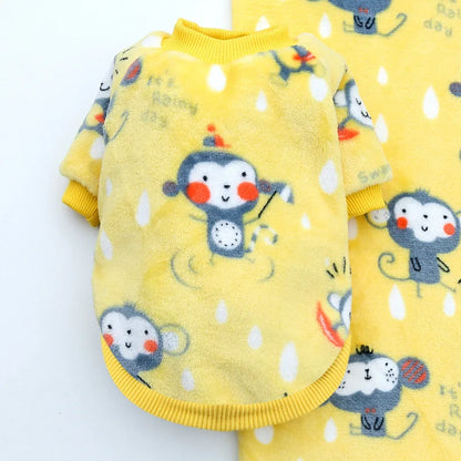 Funny Monkey Print Winter Dog Clothes French Bulldog Flannel Winter Dog Hoodies Medium Puppy Clothing for Cat Christmas Costume