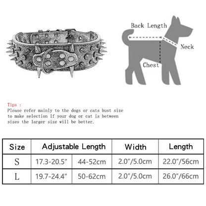 Spike Dog Collar with Big Sharp Spikes for Large Dogs Adjustable PU Leather Spiked Collar Luxury 2 Inch Wide Studded Dog Collars