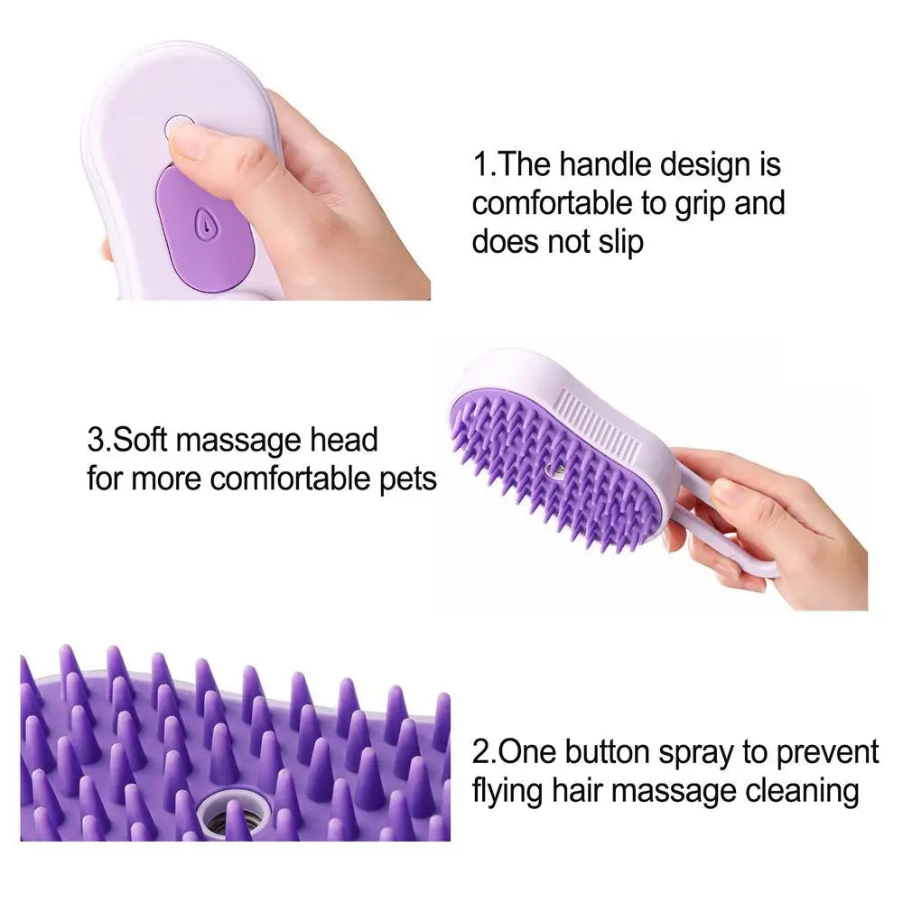 Pet Steamer Brush USB Rechargeable Cat Steamy Brush Dogs Cats Pet Hair Removal Self-Cleaning Comb for Long and Short Hair