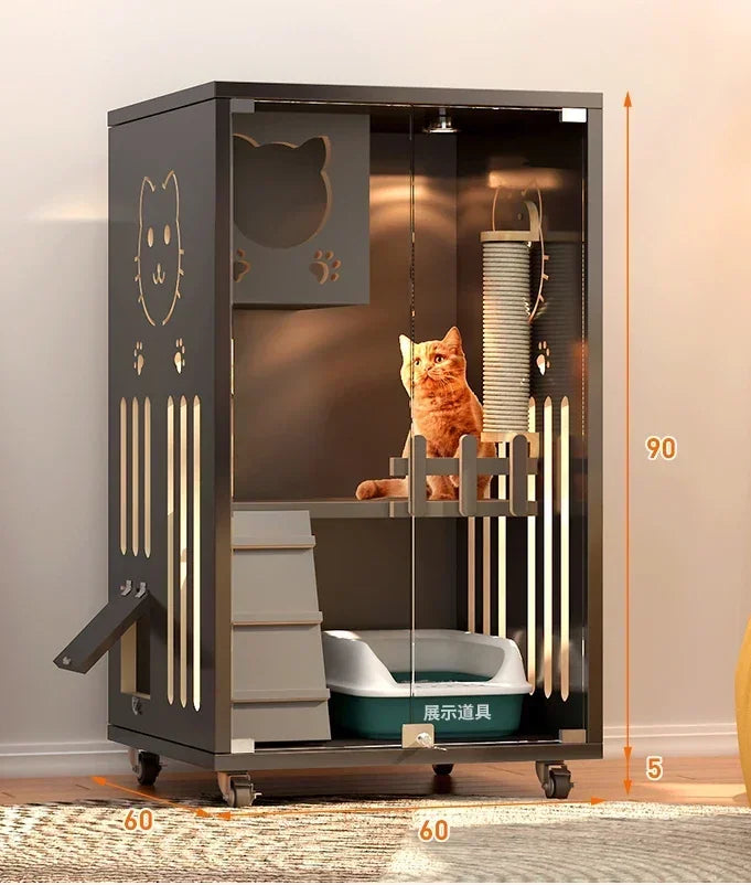 Retro Solid Wood Cat Cage for Living Room Cat House Two-layer One-piece Movable Light Luxury Creative  Cage for Cats