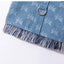 New Dog Harness and Leash Set for Small Dogs, Dark Wash Denim Puppy Dog Vest Harness Tassels Pet Jeans Butterfly Harness