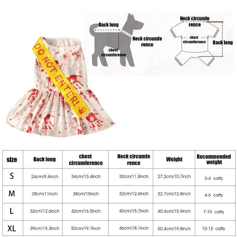 Dog Halloween Clothes Pet Dress Bloody Halloween Costume Dog Halloween Blood Skirt Halloween Seals Clothes Puppy Cosplay Costume