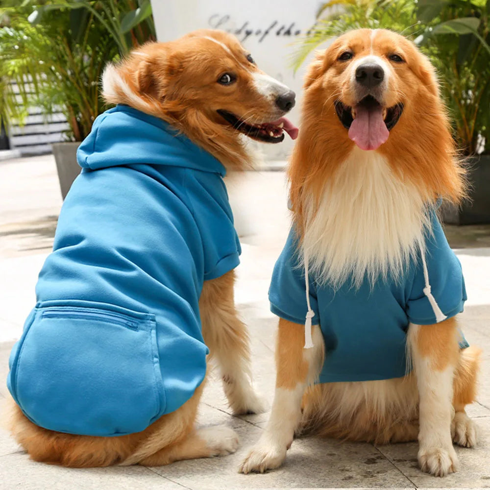 Warm Dog Clothes for Large Dogs Winter Pet Fleece Coat Sport Sweatshirt Hoodies with Snacks Pocket Gold Retriever Husky Apparel