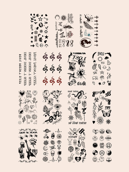 15pcs Waterproof Temporary Tattoo Sticker Starry Moon Flower Heart Flying Bird Fake Tatto Flash Tatoo finger Tato for  Women Men