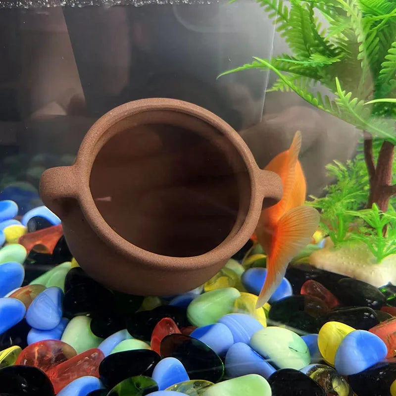 Large Ceramic Aquarium Decoration Fish Shrimps Shelter House Pottery Scorpion House Canister Simulation Stone Fish Tank Decors