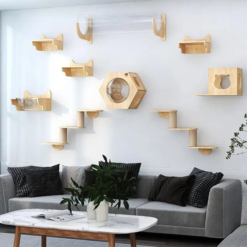 1 Piece Cat Wall Mounted Cat Climbing Wooden Shelves Cat Tree Cat Ladder Big Jumping Platform Cat Furniture Cat Perch for Kitten