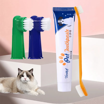 Pet toothbrush four piece set, dog toothbrush set, pet cleaning supplies, pet toothpaste