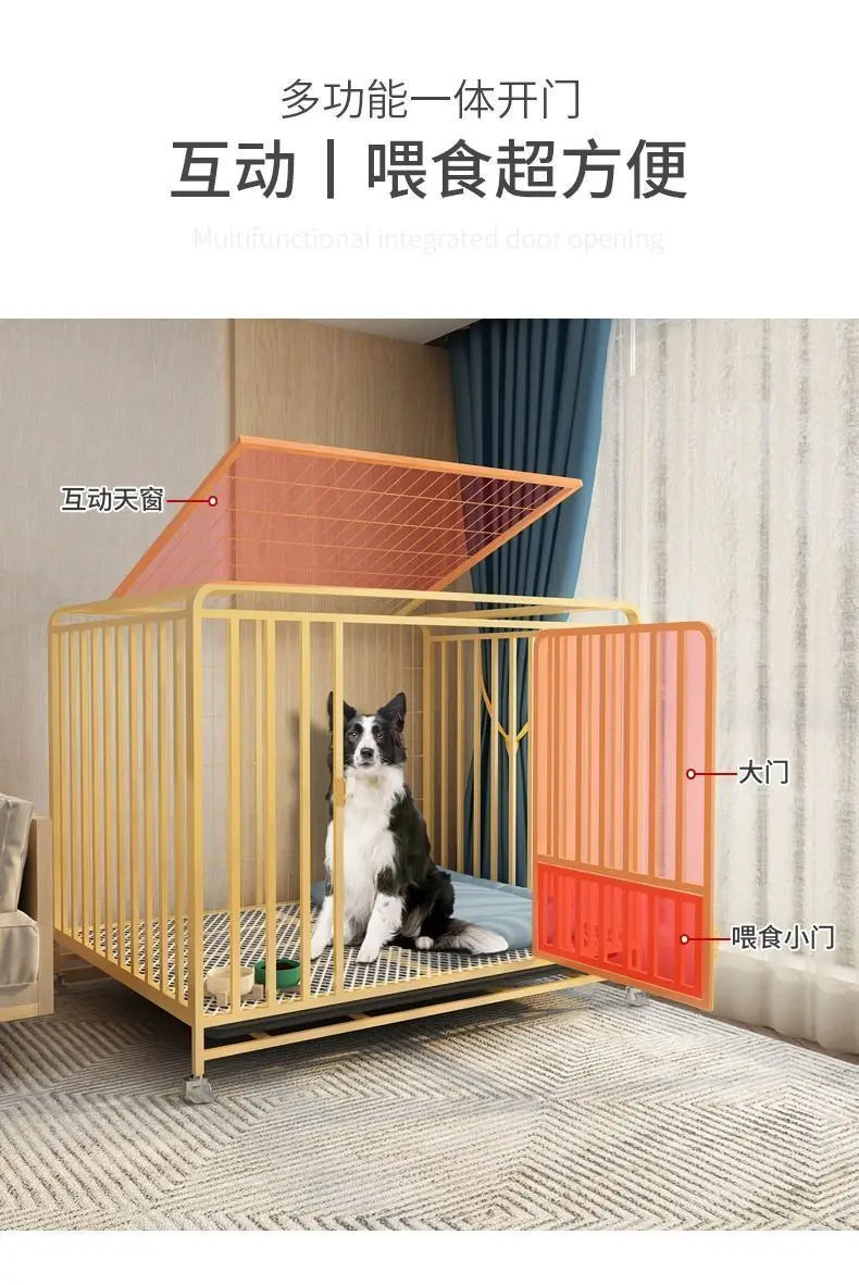 Dog cage Medium and large dog household Dog cage with toilet Square pipe Bold reinforcement Villa indoor Golden Retriever Labrad